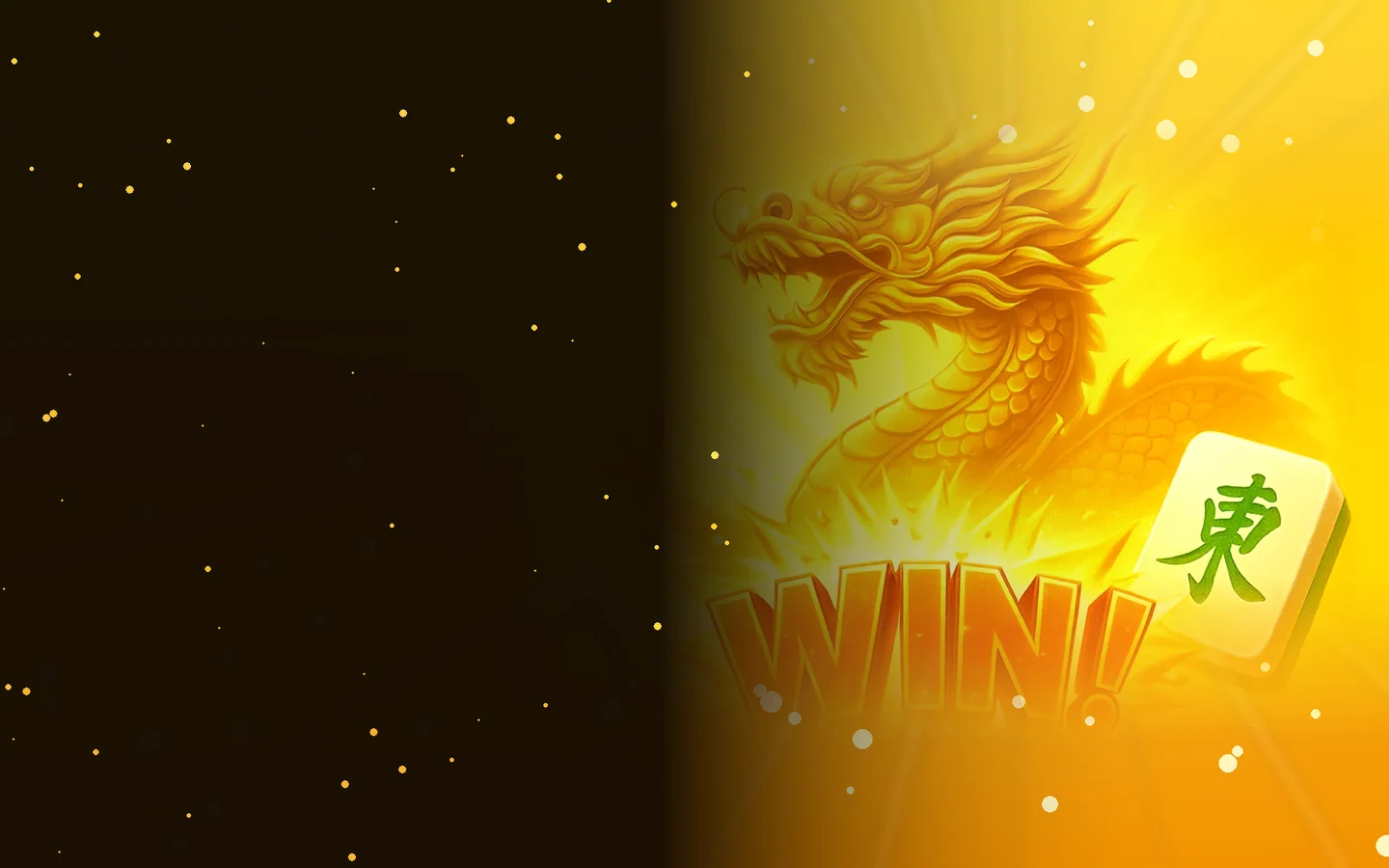 Naga emas rpvip1 dengan ubin mahjong dan tulisan WIN pada poster emas